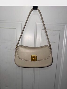 Miztique Beige Shoulder Bag with Gold-Tone Clasp